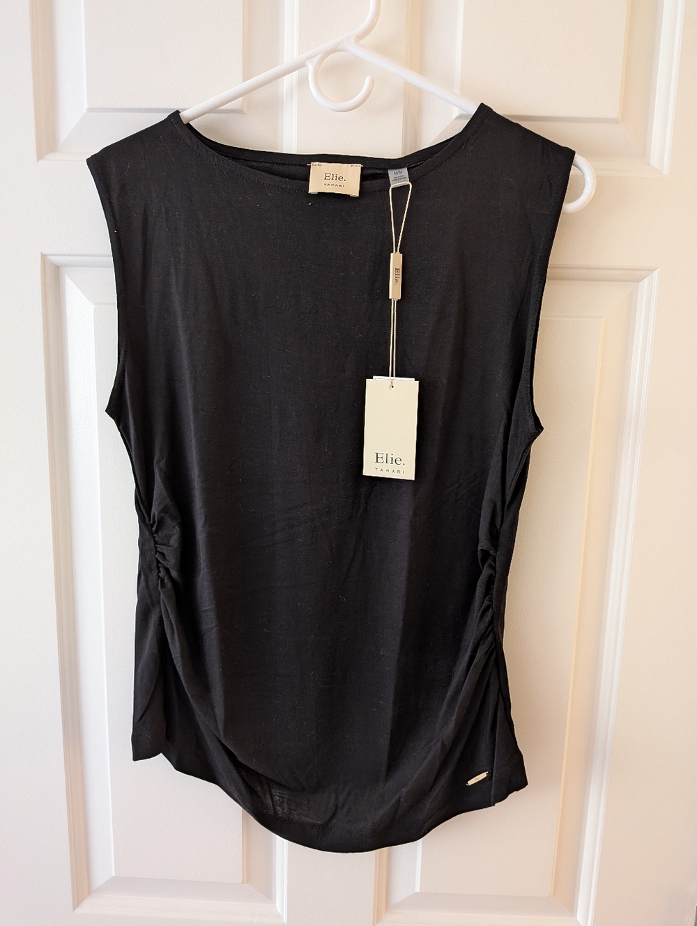 Women's Elie Tahari Black Sleeveless Ruched Side Top Size M NWT